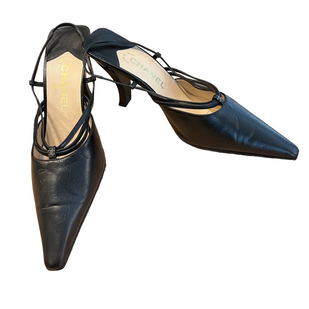 CHANEL Black Slingback Heels Pumps Size 40/Size 10